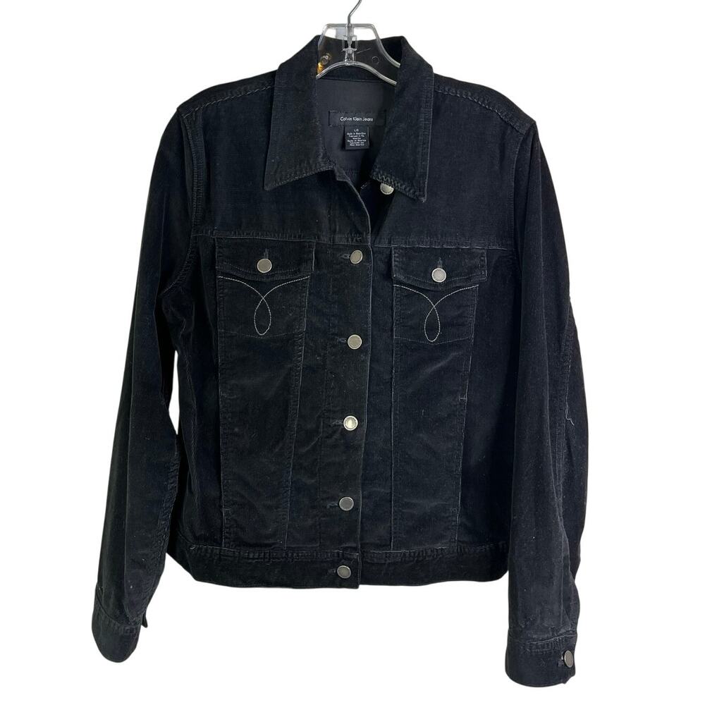 Calvin Klein Jeans‎ Jacket Women L Black Soft Corduroy Classic Jean Jacket Cut